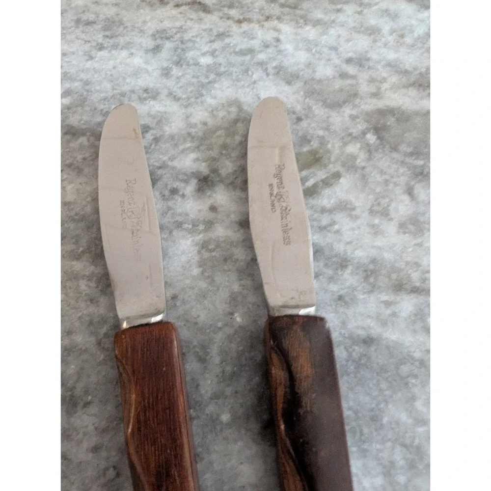 Regent‎ Stainless Knives w/ Decorative Wood Handle Flatware 6.5in 2Pc Set